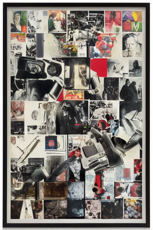 Image similar to life without ammo by richard hamilton and mimmo rotella and violet polsangi, photo realistic, pop art, incrinate, sharp focus, symmetrical, pararel, justify content center, random content, balance and proportional, cleanest image, white frame border