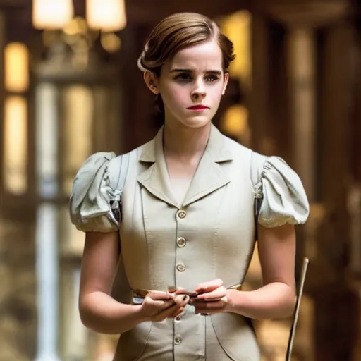 Image similar to Emma Watson in Inglorious Basterds, Movie still, XF IQ4, 50mm, F1.4, studio lighting, professional, 8K, Look at all that detail!