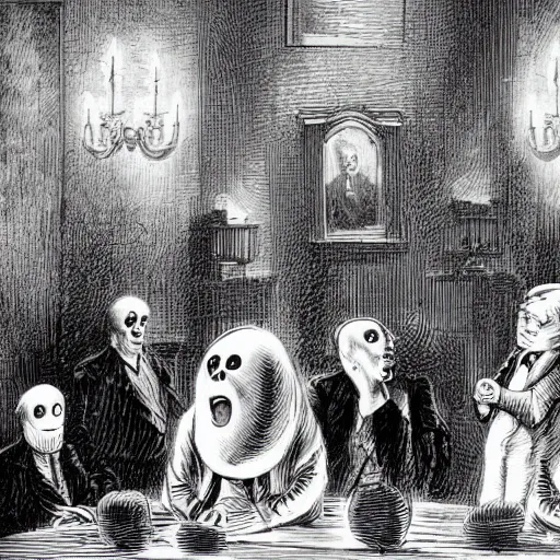 Image similar to a group of ghost in the room office trump