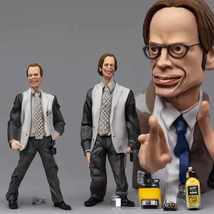 Image similar to detailed figure of steve buschemi, first 4 figures, detailed product photo