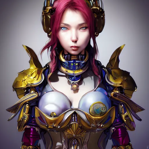 Image similar to studio portrait of lawful good colorful female holy mecha paladin absurdly beautiful, elegant, young sensual graceful woman, ultrafine hyperrealistic detailed face illustration by kim jung gi, irakli nadar, intricate linework, sharp focus, bright colors, matte, octopath traveler, final fantasy, unreal engine highly rendered, global illumination, radiant light, intricate environment