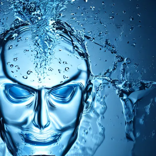 Prompt: minimalist logo icon of a human head made of water, water manipulation, hyper realistic, ray tracing, realistic water splashes, sharp focus, 8 k resolution