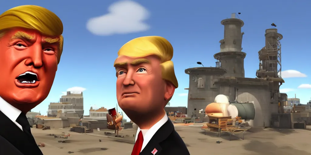 Image similar to donald trump in team fortress 2, game screenshot