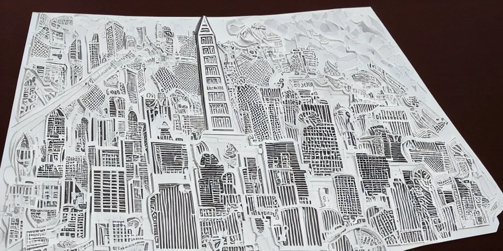 Prompt: papercraft scene paper cut out of san francisco