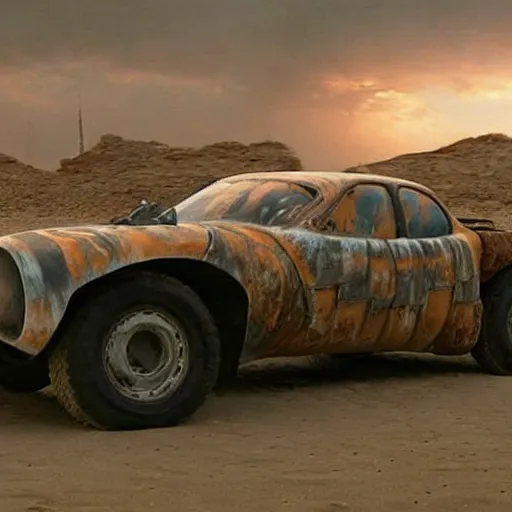 Image similar to a madmax car in jodorowsky style