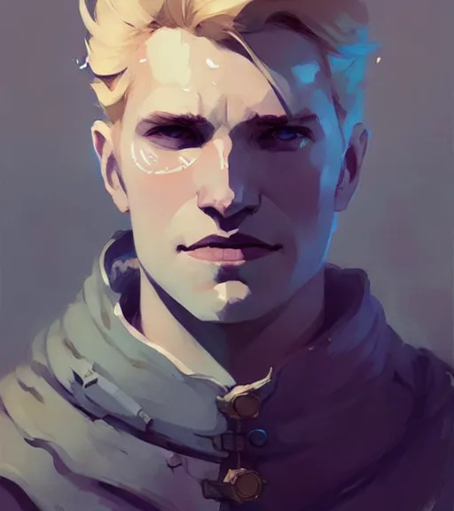 Prompt: portrait of cullen from dragon age with a beautiful woman by atey ghailan, by greg rutkowski, by greg tocchini, by james gilleard, by joe fenton, by kaethe butcher, dynamic lighting, gradient light blue, brown, blonde cream and white color scheme, grunge aesthetic