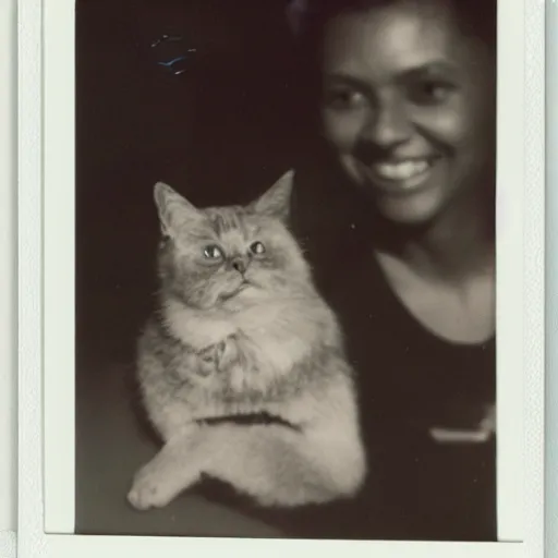 Image similar to a polaroid photo of a a computer with a pet human