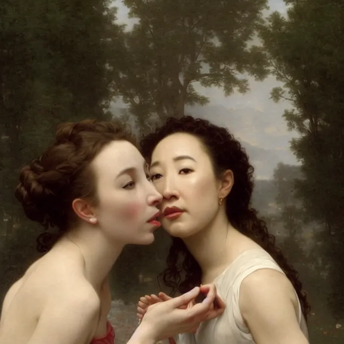 Image similar to jodie comer and sandra oh kiss by william - adolphe bouguereau