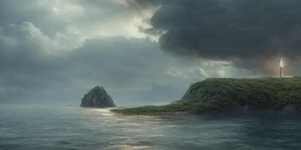 Prompt: an island, cinematic cinematography masterpiece, greg rutkowski, and ivan aivazovski, roger deakins