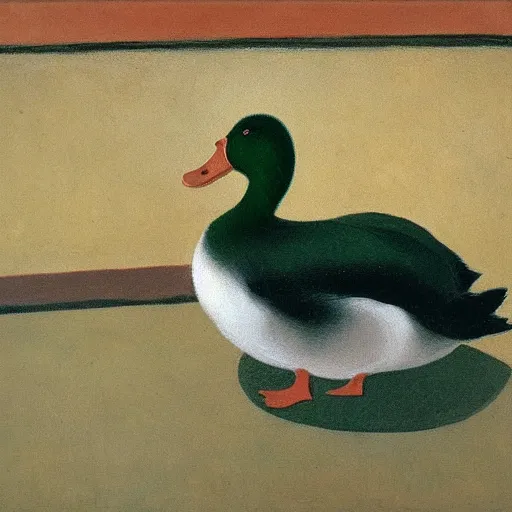 Prompt: a duck on the prowl oil painting marcel duchamp