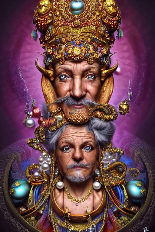 Prompt: maximalist detailed wise old genie portrait by adoryanti, machine. delusions, holosomnia, electrixbunny, rendered in discodiffusion. decorated with pearls and gems, behance hd. by andrei riabovitchev, tomasz alen kopera, oleksandra shchaslyva igor goryunov artgerm. ray tracing hdr polished sharp