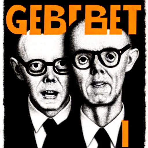 Image similar to image of gilbert and george being possessed by the ghost of alan turing, chromatic aberration, noise, butcher billy style