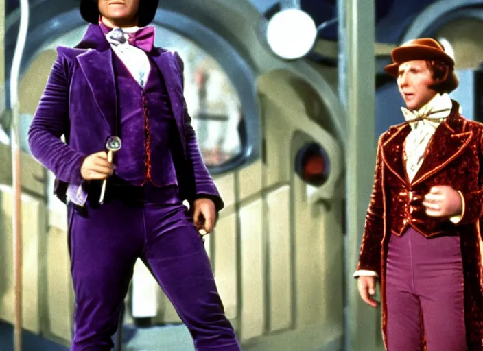 Image similar to film still of Chris Pratt as Willy Wonka in Willy Wonka and the Chocolate Factory 1971