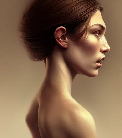 Prompt: portrait of a woman in heightened detail, poised, intense emotion, detailed facial expression, detailed surroundings, intricate, elegant, highly detailed, centered, digital painting, artstation, concept art, smooth, sharp focus, illustration, by tree, wlop