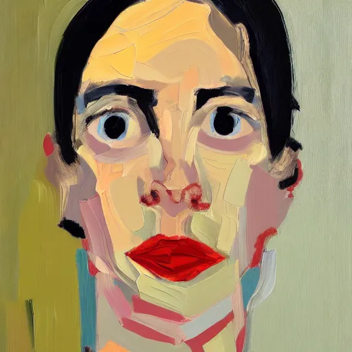 Image similar to a portrait a very ordinary person, by Chantal Joffe, abstract oil painting, anatomically correct, beautiful perfect face, large brushstrokes, sharp focus, Highly Detailed