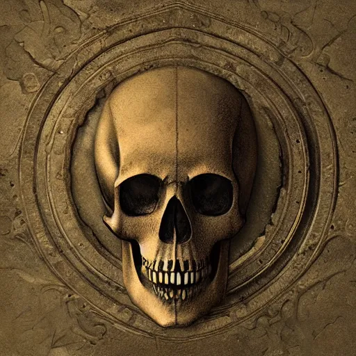 Image similar to medieval medallion background texture with a steam punk skull artist greg rutkowski