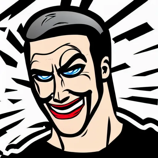 Image similar to pop art cartoon style, strong male, superhero, male with sharp chin, big smile, cartoon network, portrait