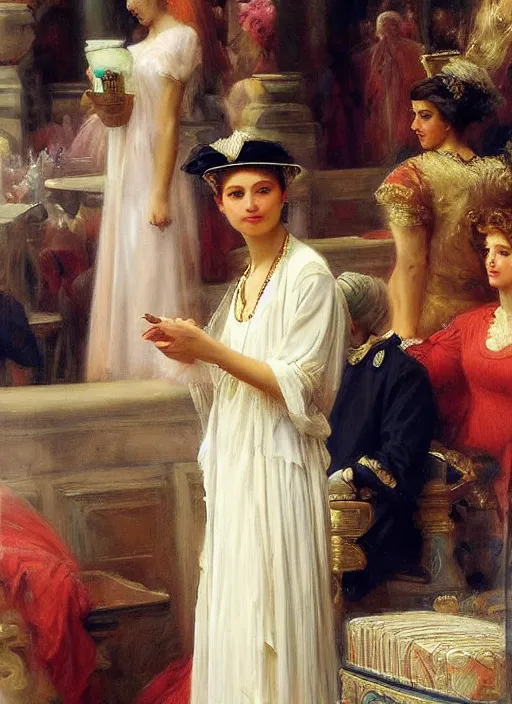 Image similar to a roman emperor waiting in line at starbucks by vladimir volegov and alexander averin and pierre auguste cot and delphin enjolras