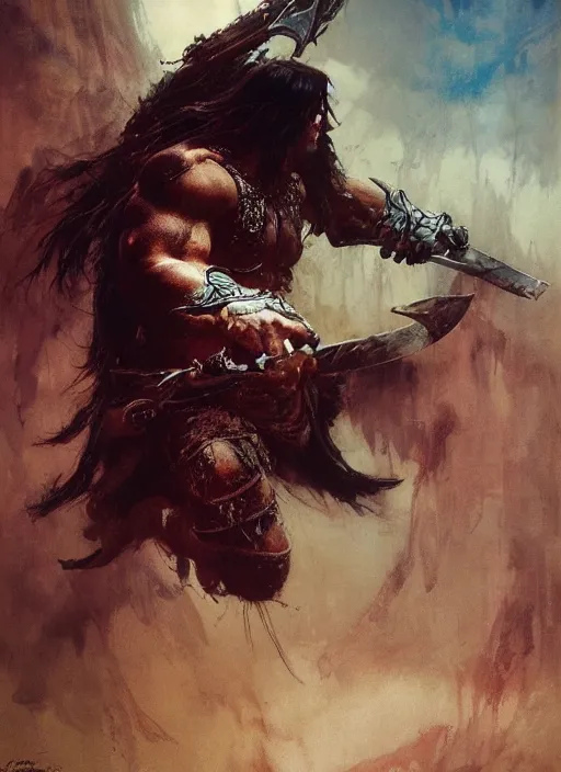 Image similar to conan the barbarian, intricate, elegant, highly detailed, vivid colors, john park, frazetta, sparth, ruan jia, jeffrey catherine jones