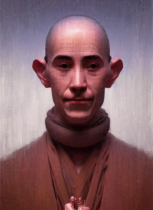 Prompt: portrait of an ancient automaton monk, a talking head automaton, strange invention, specular reflection, occlusion shadow, intricate, bokeh, masterpiece, by ilya kuvshinov and jeremy lipking and quentin mabille
