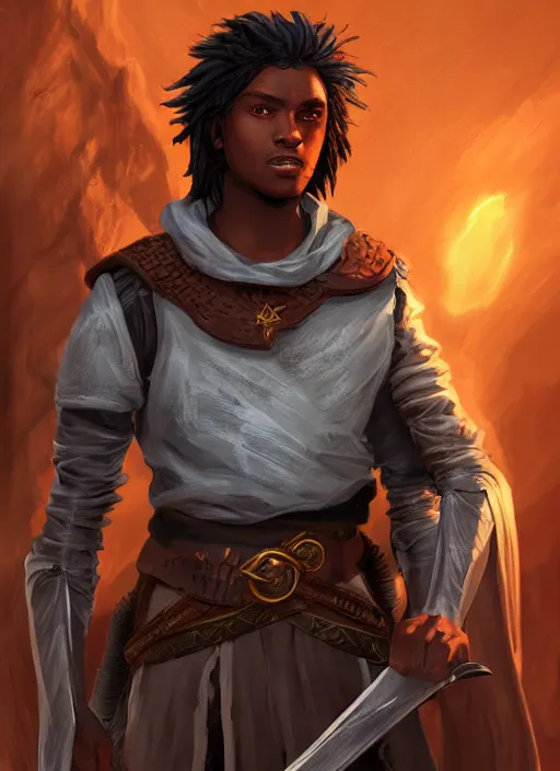 Prompt: An epic fantasy comic book style portrait painting of a young dark skinned long haired boy peasant with intelligent eyes in the style of the wheel of time, unreal 5, DAZ, hyperrealistic, octane render, cosplay, RPG portrait, dynamic lighting