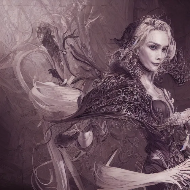 Image similar to the portrait of the lawful evil sorceress lawyer as an absurdly beautiful, graceful, elegant, sophisticated, woman, an ultrafine hyperdetailed illustration by kim jung gi, irakli nadar, intricate linework, bright colors, octopath traveler, final fantasy, unreal engine 5 highly rendered, global illumination, radiant light, detailed and intricate environment