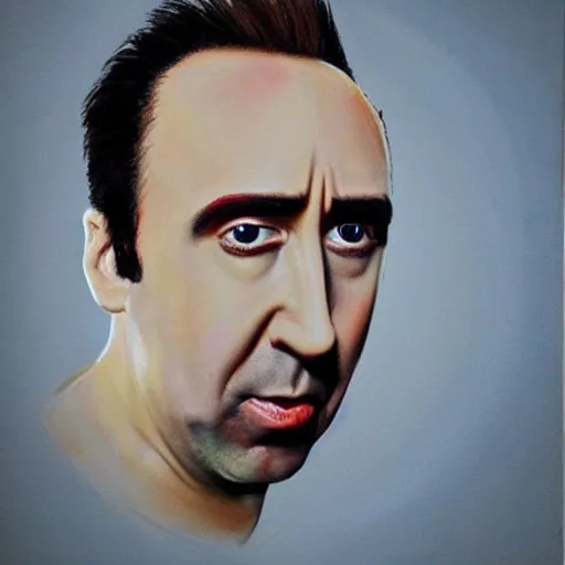 Image similar to nic cage as mario, buff, painted portrait, highly detailed,