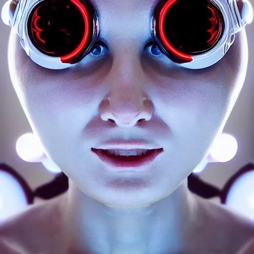 Image similar to centered portrait photo by bouguereau of female dancer as a cyberpunk mecha humanoid robotic parts wearing goggles with led lights, inside white room, ultra - realistic and detailed, long exposure, soft focus, hdr 8 k