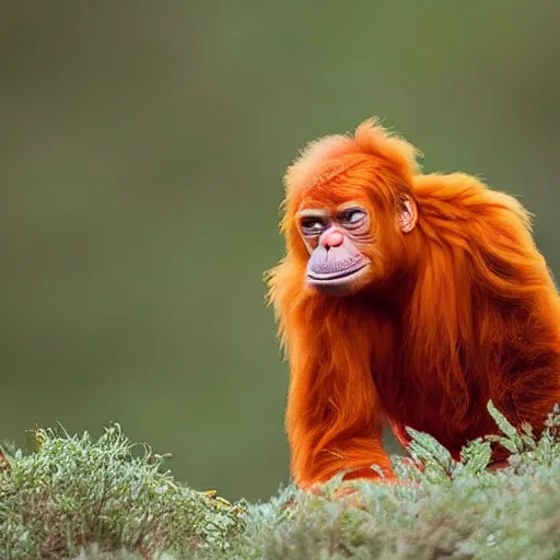 Image similar to a donald - trump - orang - outang hybrid, wildlife photography