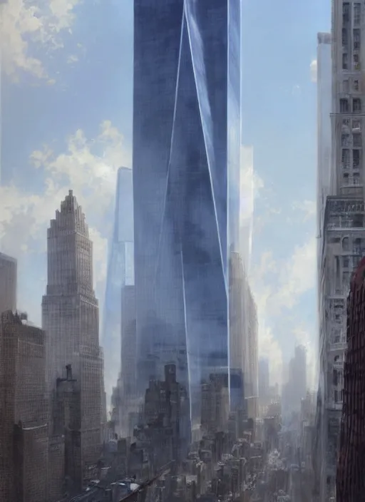 Prompt: the world trade center in new york city, a realistic digital painting by greg rutkowski and james gurney, trending on artstation, highly detailed