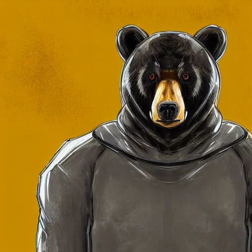 Image similar to portrait of full body bear beast-man wearing a hazmat suit, digital art, concept art, highly detailed, sharp focus