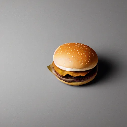 Prompt: McDonalds Hamburger made from stone. Product Photography, Studio Lighting. Canon 85mm f1.8.