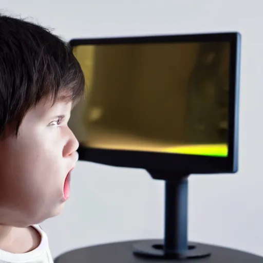 Image similar to angry child looking at monitor photo dramatic lighting from behind