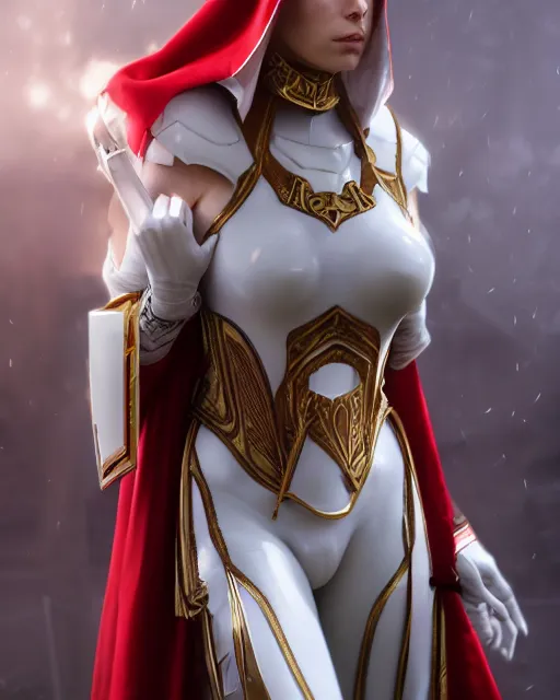 Prompt: red - haired final fantasy white marble egyptian nun, warframe armor, regal, attractive, ornate, sultry, sexy, beautiful, charleze theron, pretty face, green eyes, scifi platform, 4 k, ultra realistic, epic lighting, illuminated, cinematic, black gold, art by alexandra petruk, voidstar