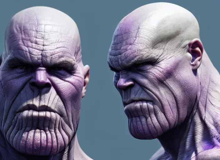 Image similar to thanos, au naturel, hyper detailed, digital art, trending in artstation, cinematic lighting, studio quality, smooth render, unreal engine 5 rendered, octane rendered, art style by klimt and nixeu and ian sprigger and wlop and krenz cushart