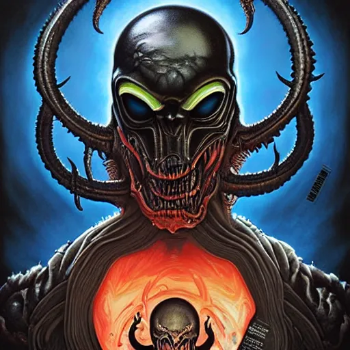 Image similar to doom giger alien venom elden ring demonic hell portrait of satan, Pixar style, by Tristan Eaton Stanley Artgerm and Tom Bagshaw.