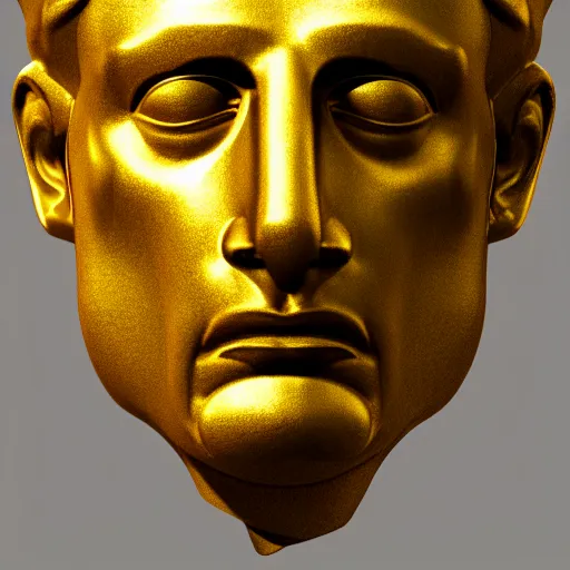 Image similar to a realistic render of an abstract golden Roman bust, high contrast lighting, 4k, concept art