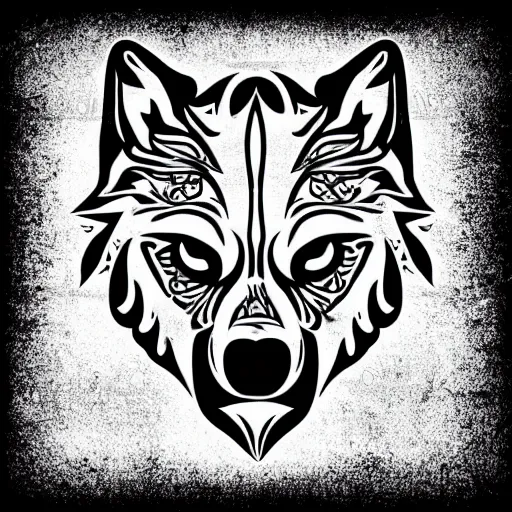 Image similar to tattoo stencil. black and white vector, wolf