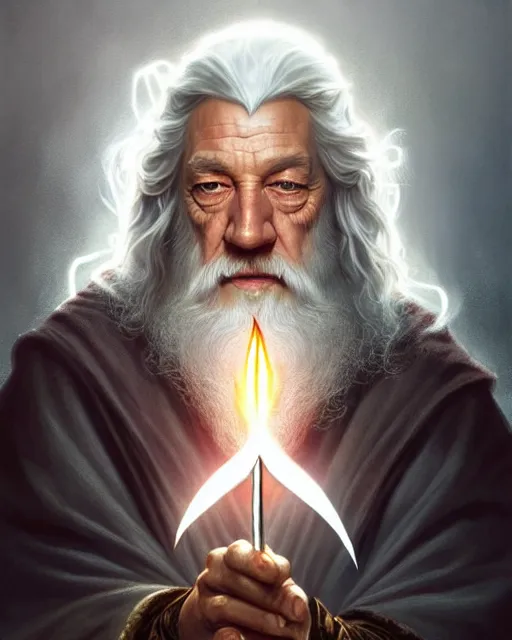 Prompt: Gandalf the grey casting a lightning fork spell, crimson led, glowing, D&D, fantasy, intricate, elegant, highly detailed, digital painting, artstation, concept art, matte, sharp focus, illustration, hearthstone, art by Artgerm and Greg Rutkowski and Alphonse Mucha