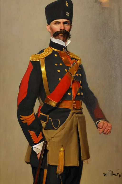 Prompt: full body portrait of the dictator of the golden state warriors, 1 8 8 9, in full military garb, oil on canvas by william sidney mount, trending on artstation