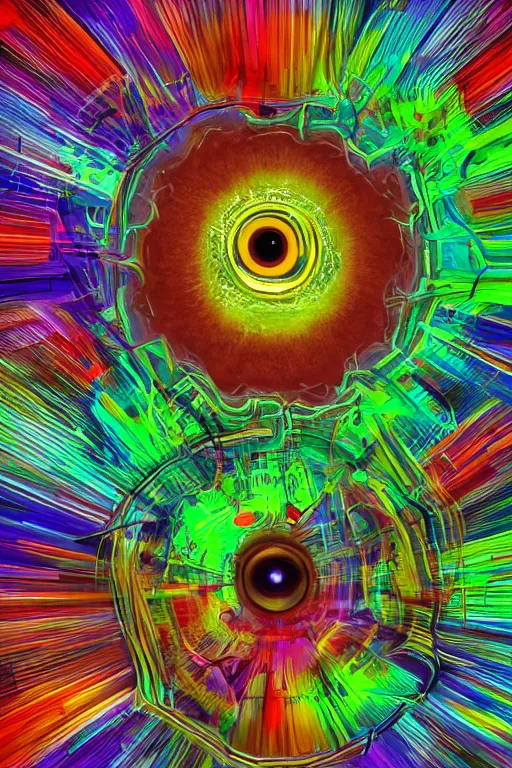 Image similar to many - eyed something with bizarre colors, abstraction, random, art, radial blur, glitch art, digital, weird, various, artstyles, 8 k, hdr, detailed, high quality, high resolution, 4 k, 8 k quality, 1 6 k, lossless, lossless quality