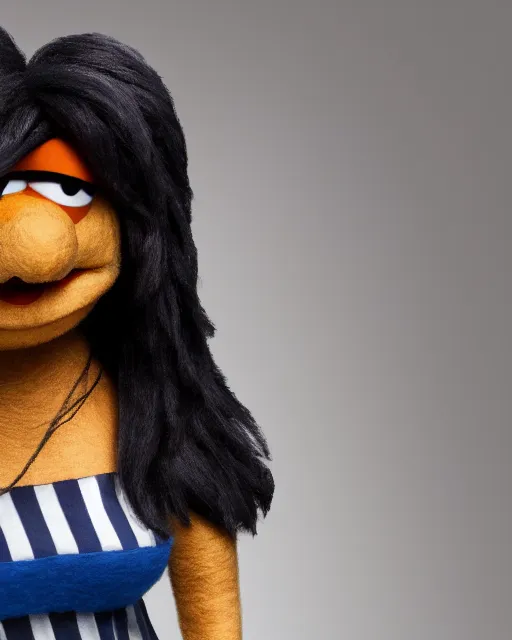 Image similar to kelly kapoor as a muppet. highly detailed felt. hyper real photo. 4 k.