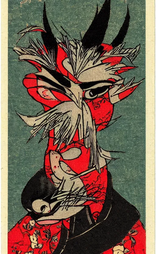 Prompt: by akio watanabe, manga art, portrait of festival tengu mask, abandoned japaense village, trading card front