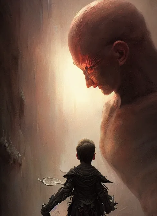 Image similar to fantasy changeling kid revealing his true nature, dim light, front game card, marvel comics, dark, intricate, highly detailed, smooth, artstation, digital illustration by ruan jia and mandy jurgens and artgerm and wayne barlowe and greg rutkowski and zdislav beksinski