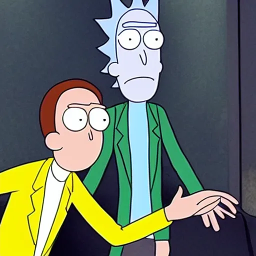 Prompt: rick from rick and morty sitting next to rick astley