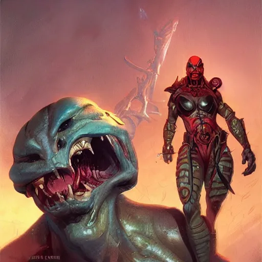 Prompt: trapjaw by Greg Rutkowski and Boris Vallejo