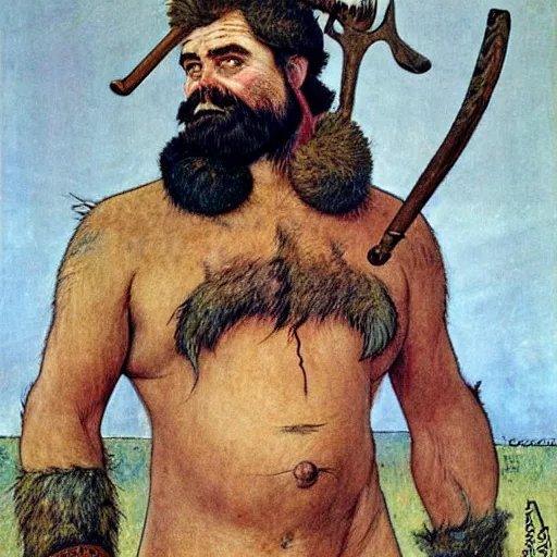 Prompt: hairy barbarian with moose head by carl larsson and frank frazetta