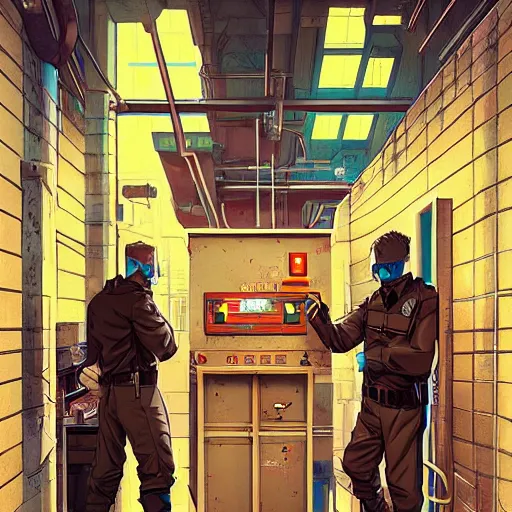 Prompt: prison cell high security in a cyberpunk time highly detailed, digital art, digital paiting, overcoat art by JC Leyendecker and sachin teng