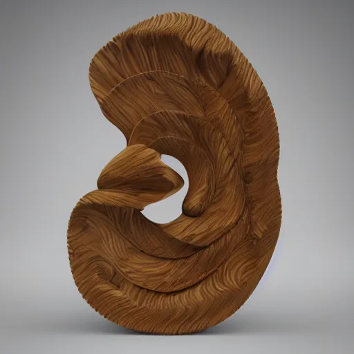 Prompt: abstract 3 d wooden sculpture wave twist, maple, oak, walnut, with gold accents detailed 4 k 3 d render