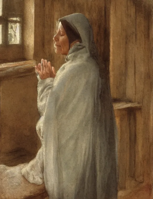 Image similar to peasant woman praying in a curch, polaroid photo bleached vintage pastel colors high - key lighting, soft lights, foggy, by steve hanks, by lisa yuskavage, by serov valentin, by tarkovsky, detailed, oil on canvas